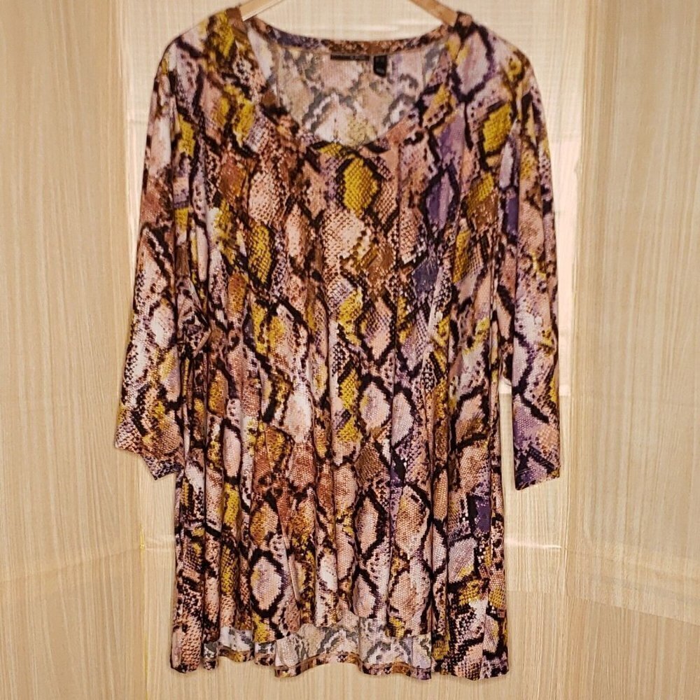 Attitudes Womens Plus Pink Tan Snake Print Knit Tunic Top 5X